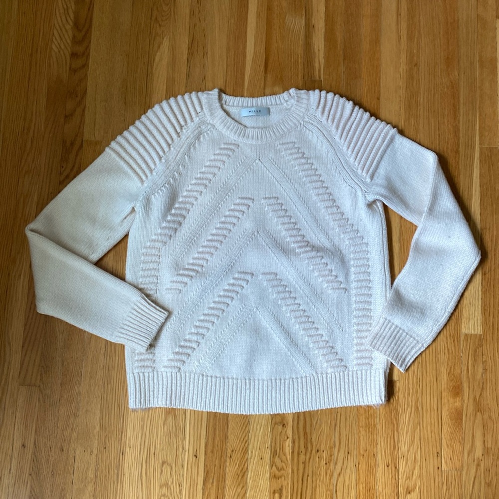 Milly Cream Sweater with Shoulder and Front Design - Medium